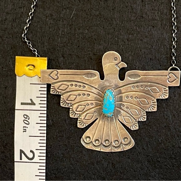 THUNDERBIRD STERLING SILVER NECKLACE - NATIVE AMERICAN MADE - Picture 9 of 11